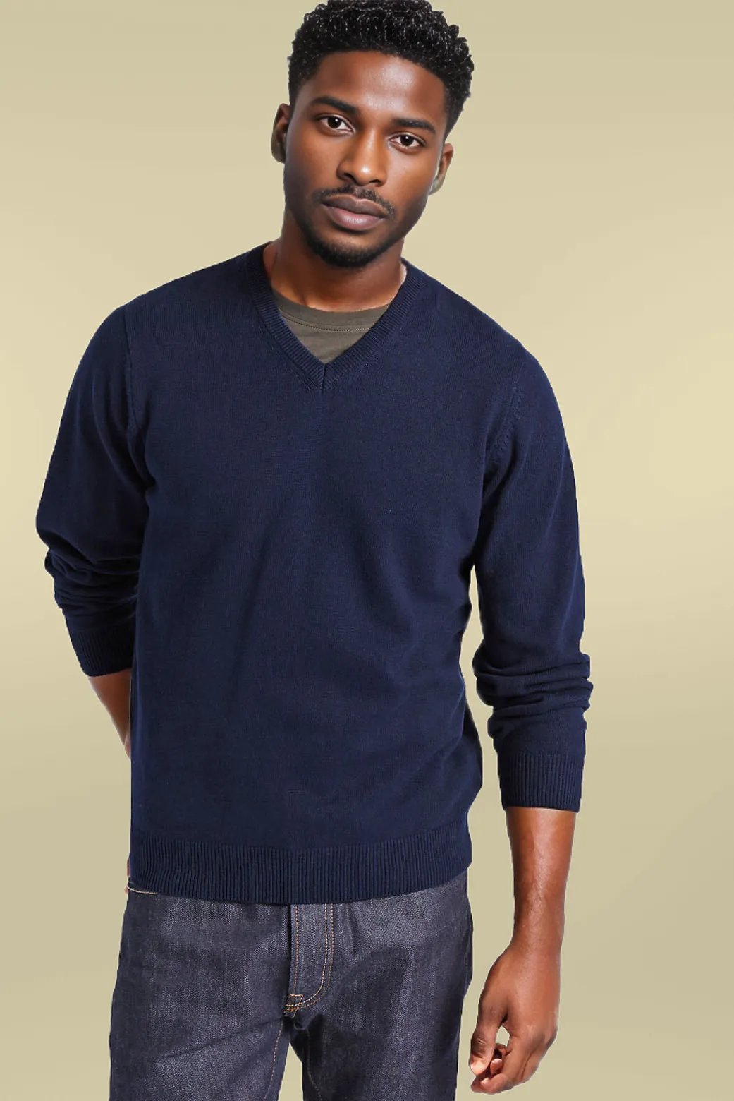 Navy Blue Cotton V Neck Jumpers Pure Cotton V-neck Jumper – Secret