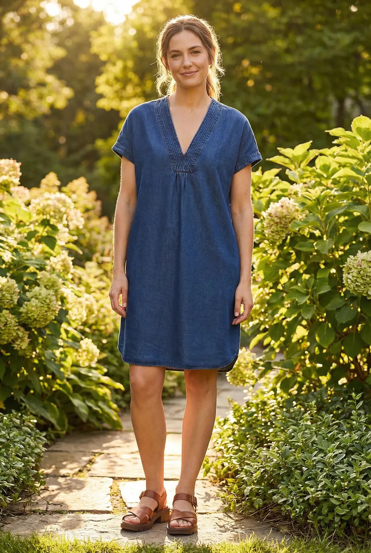 Dark Denim V Neck Tunic Dress – Secret Label