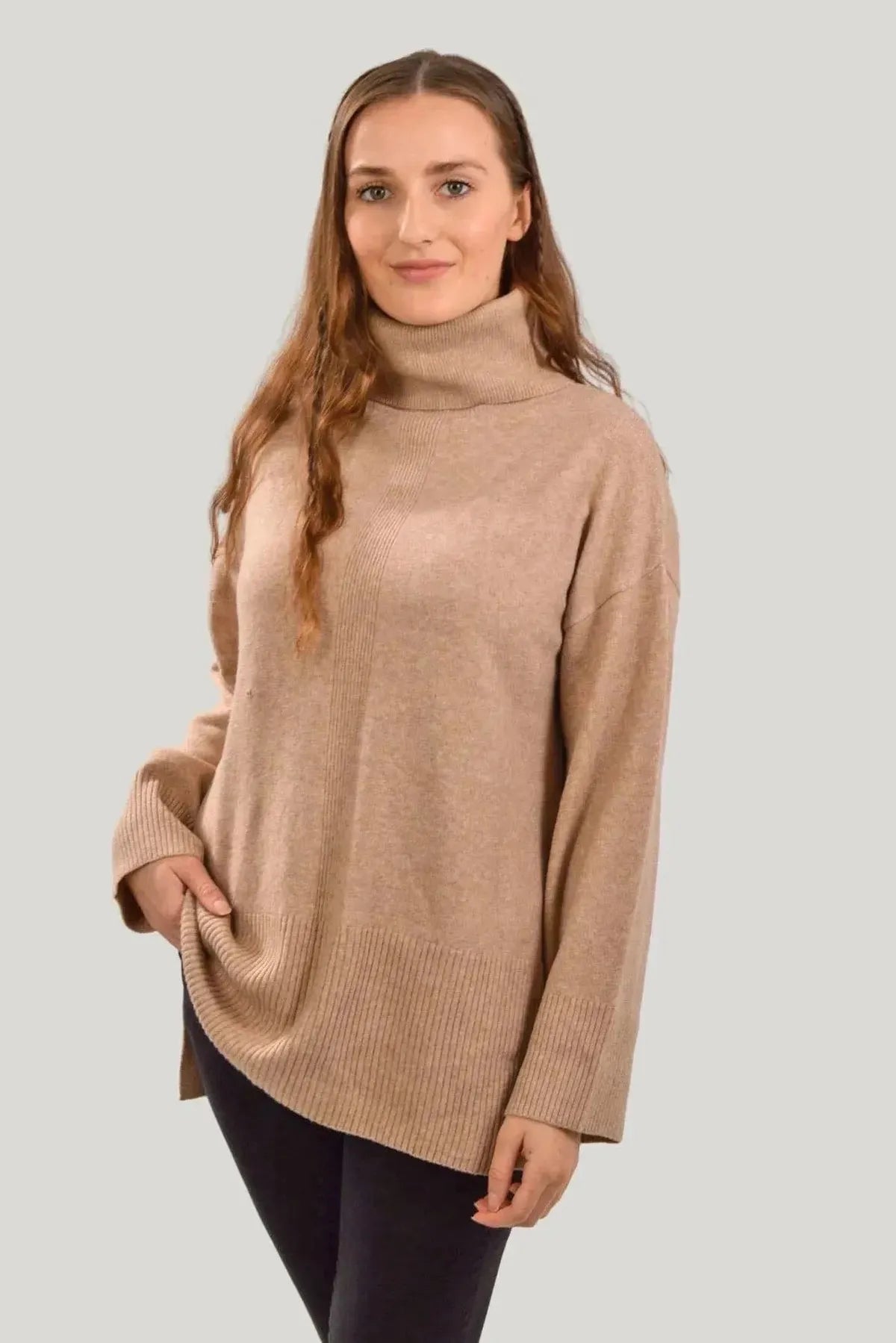 Fine knit roll neck jumper sales