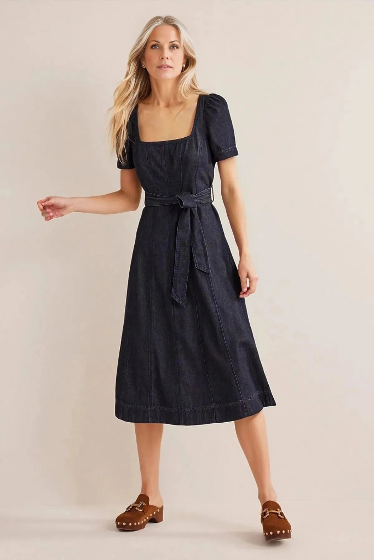 Indigo Denim Square Neck Midi Dress – Secret Label