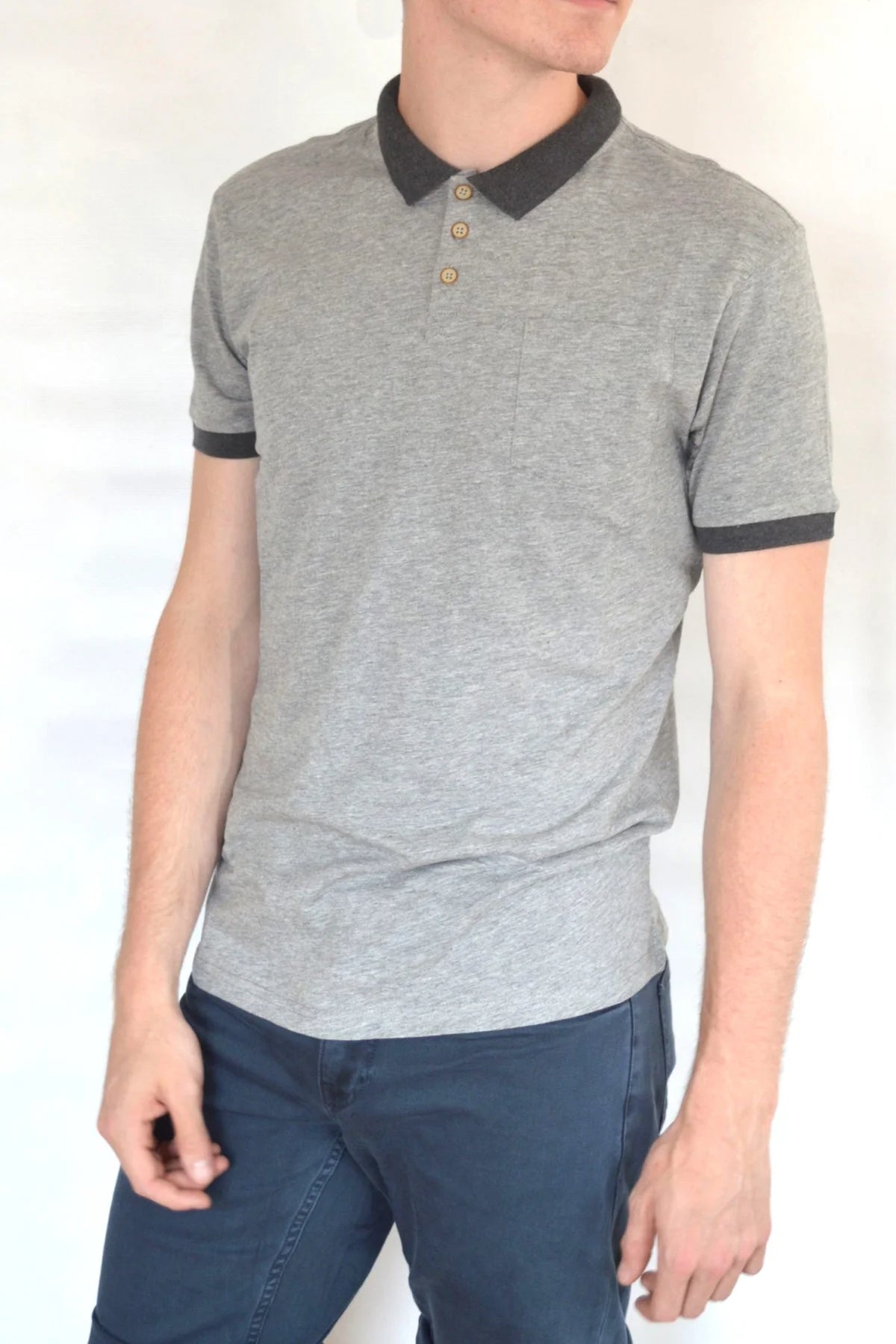 H&M Cotton Polo Shirt Contrast Collar Grey / S
