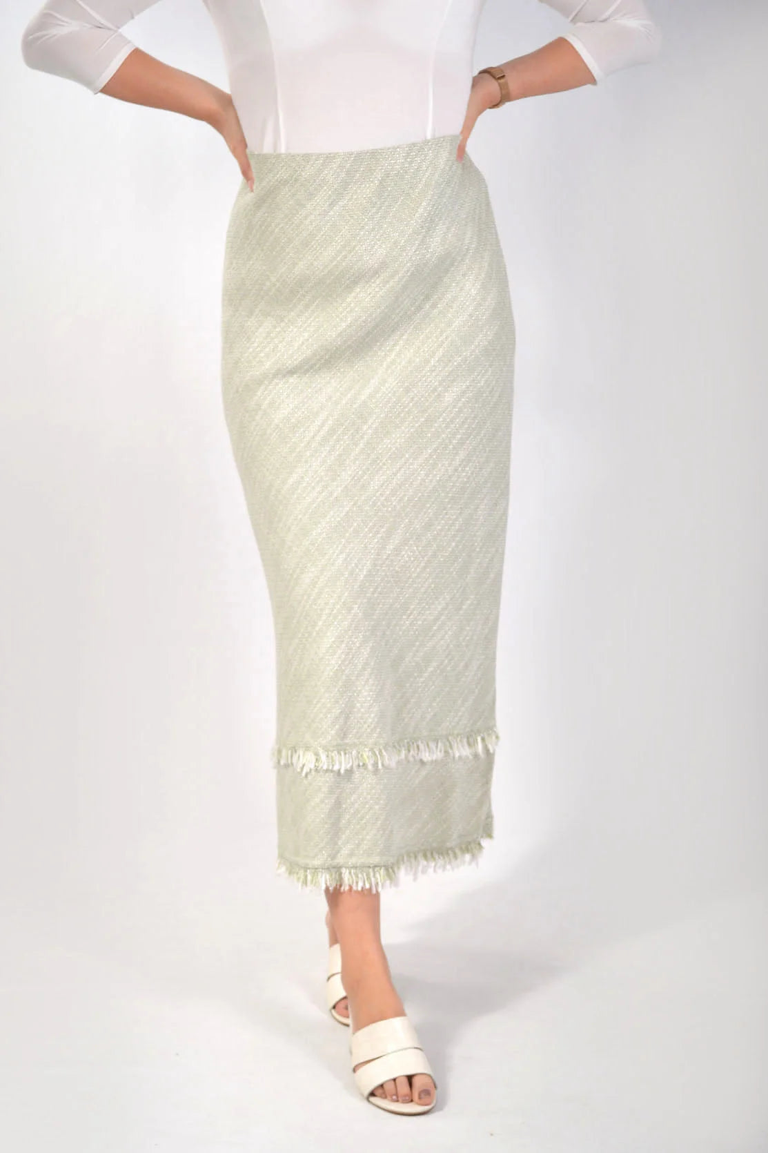 Evans Tweed Maxi Skirt Pale Green / 16