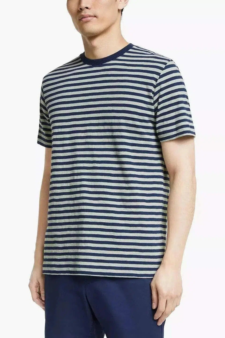 John Lewis Supima Cotton Striped T-Shirt Grey/Navy / L