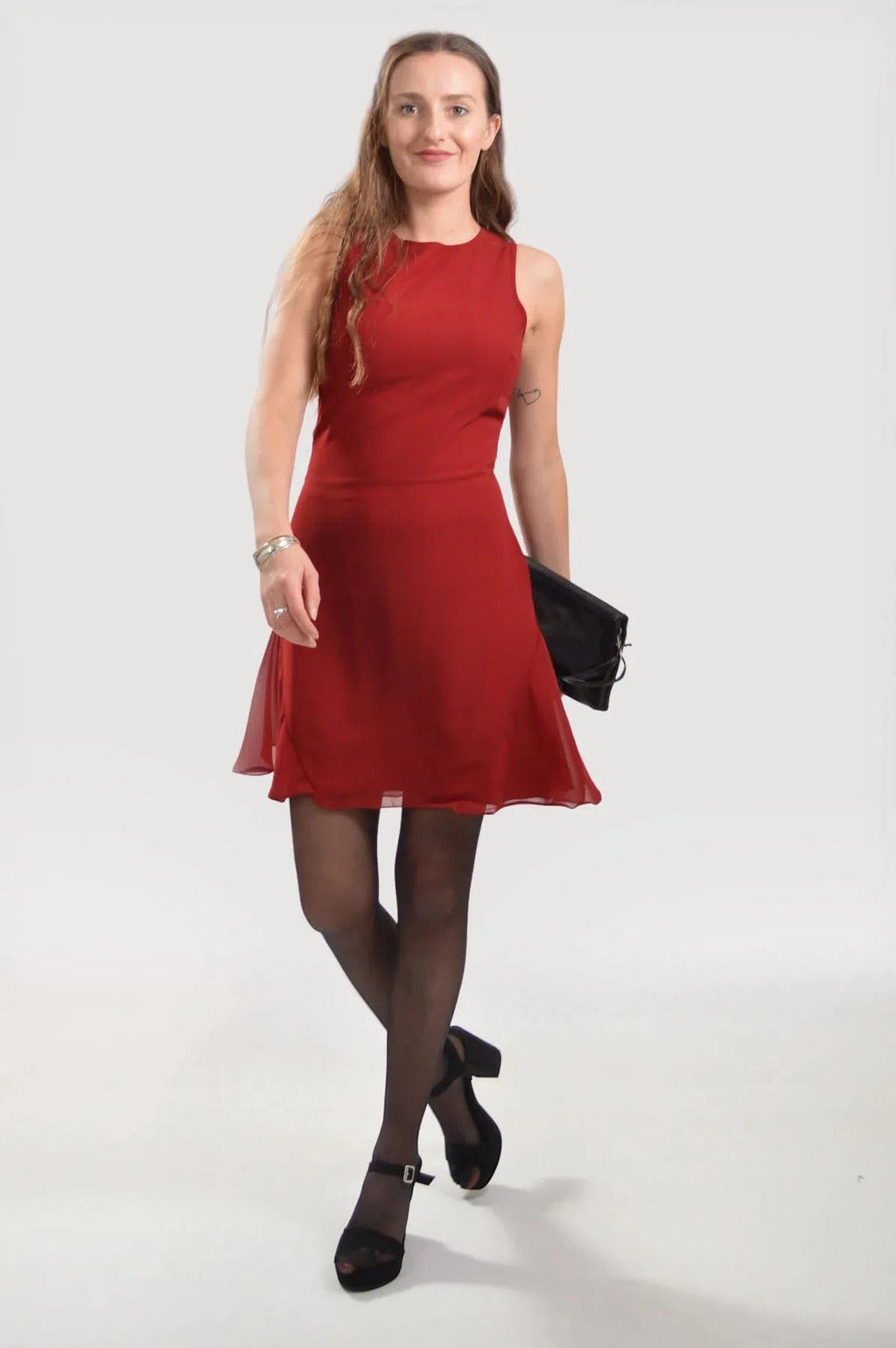 V Label Chiffon Sleeveless Party Dress Dark Red 4