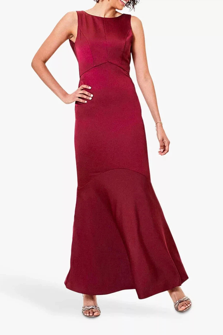 Oasis Satin Mermaid Maxi Dress Burgundy 6