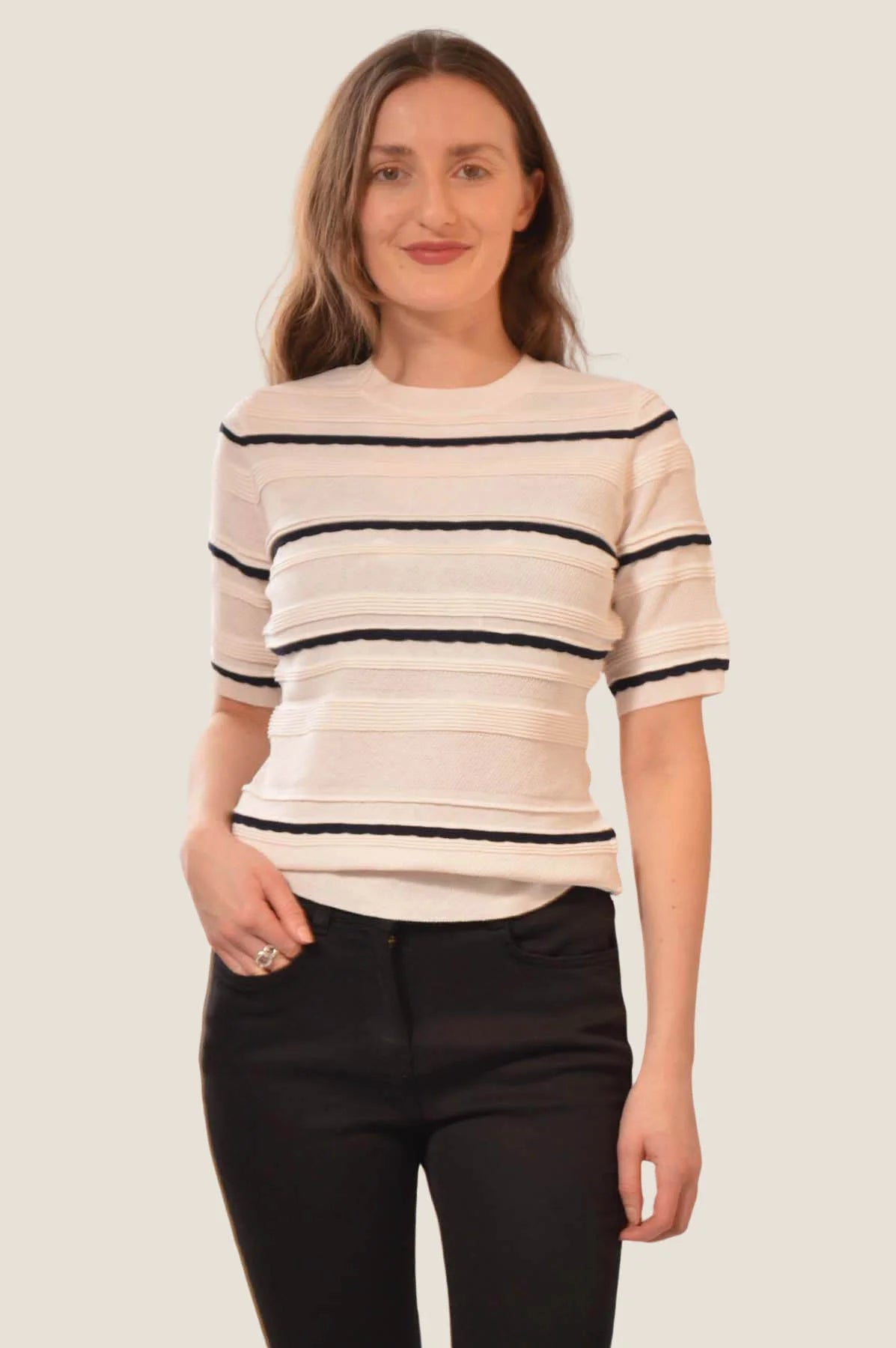 Oasis Striped Knit Top Cream / XS