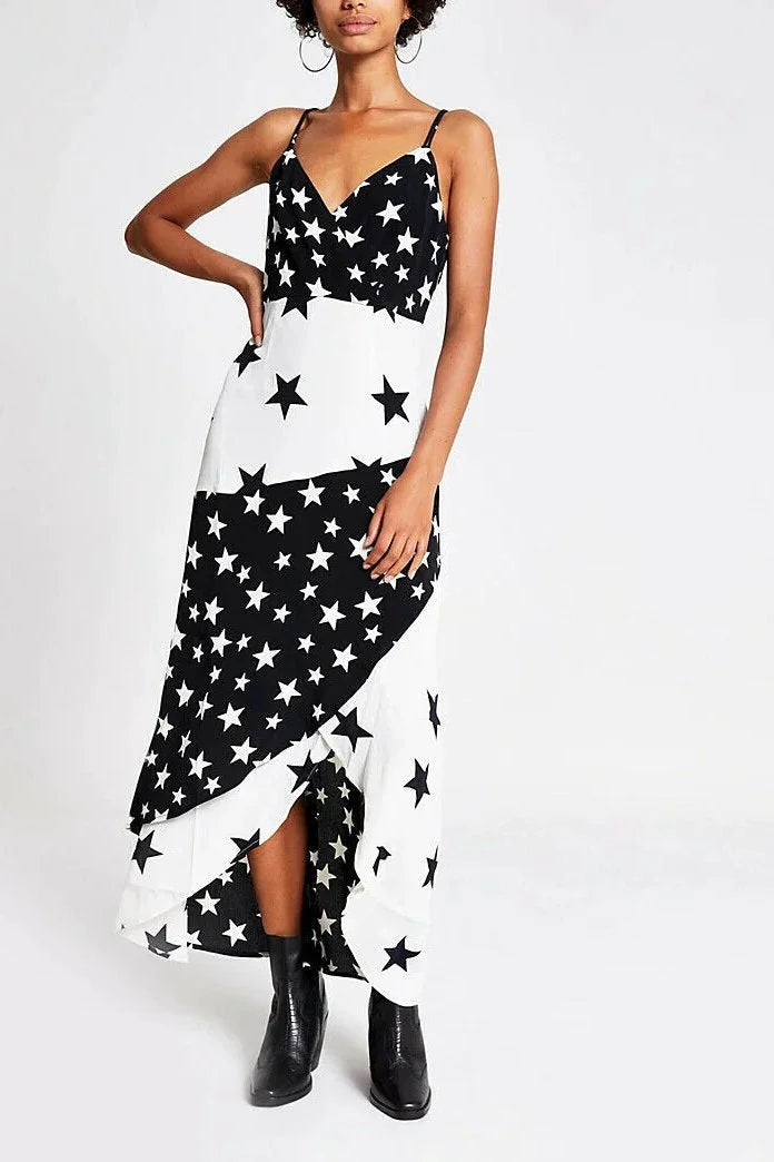 River Island Star Maxi Dress Black/White / 6