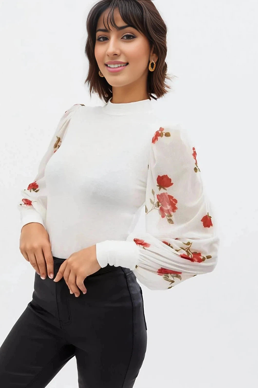 Floral Mesh Sleeve Top Secret Label