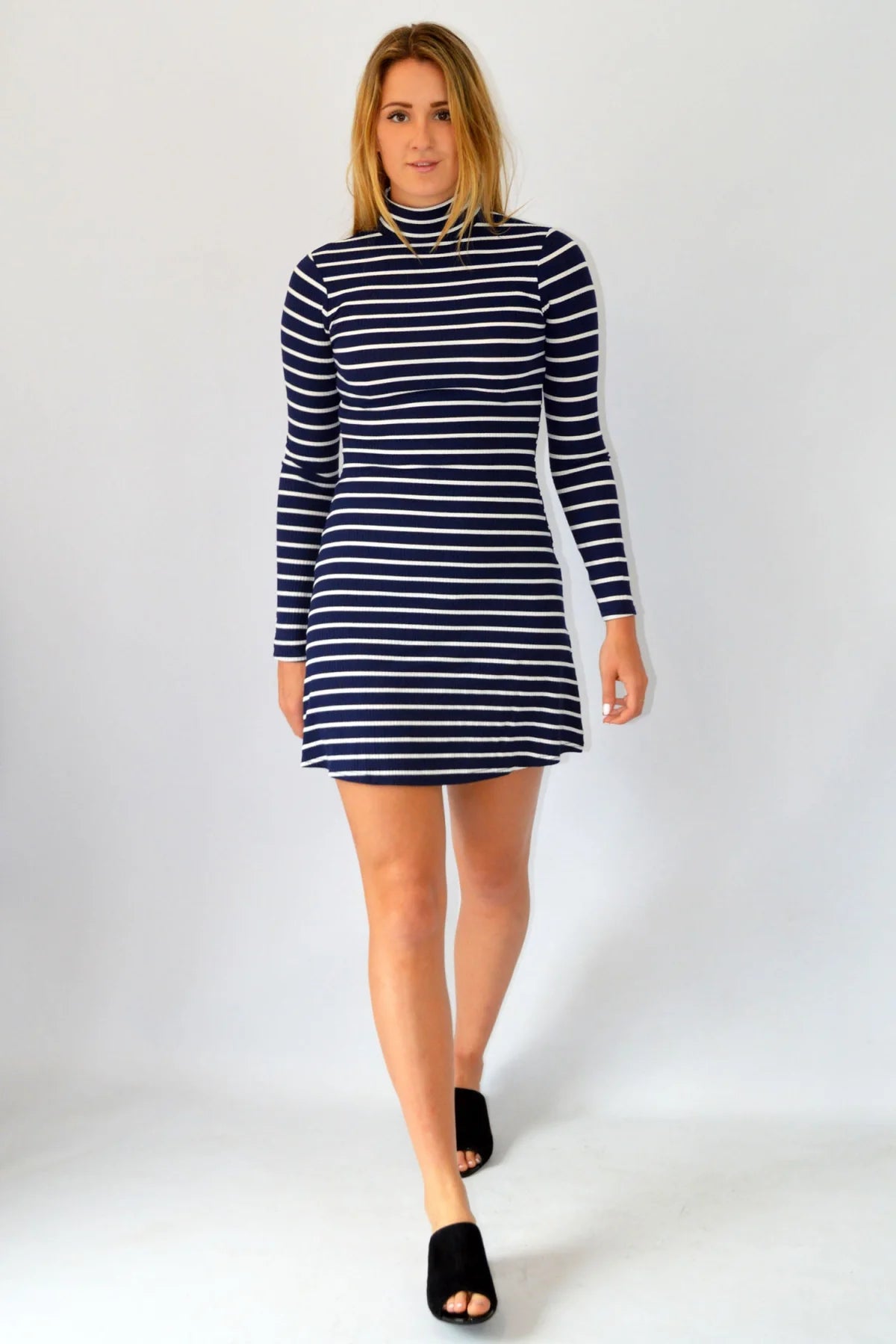 Urban Outfitters Striped Ribbed Polo Dress Navy / S