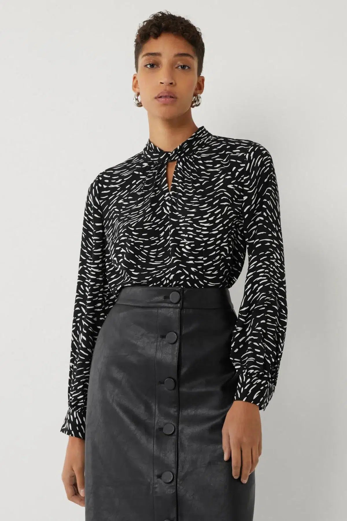 Print Silky Keyhole Blouse