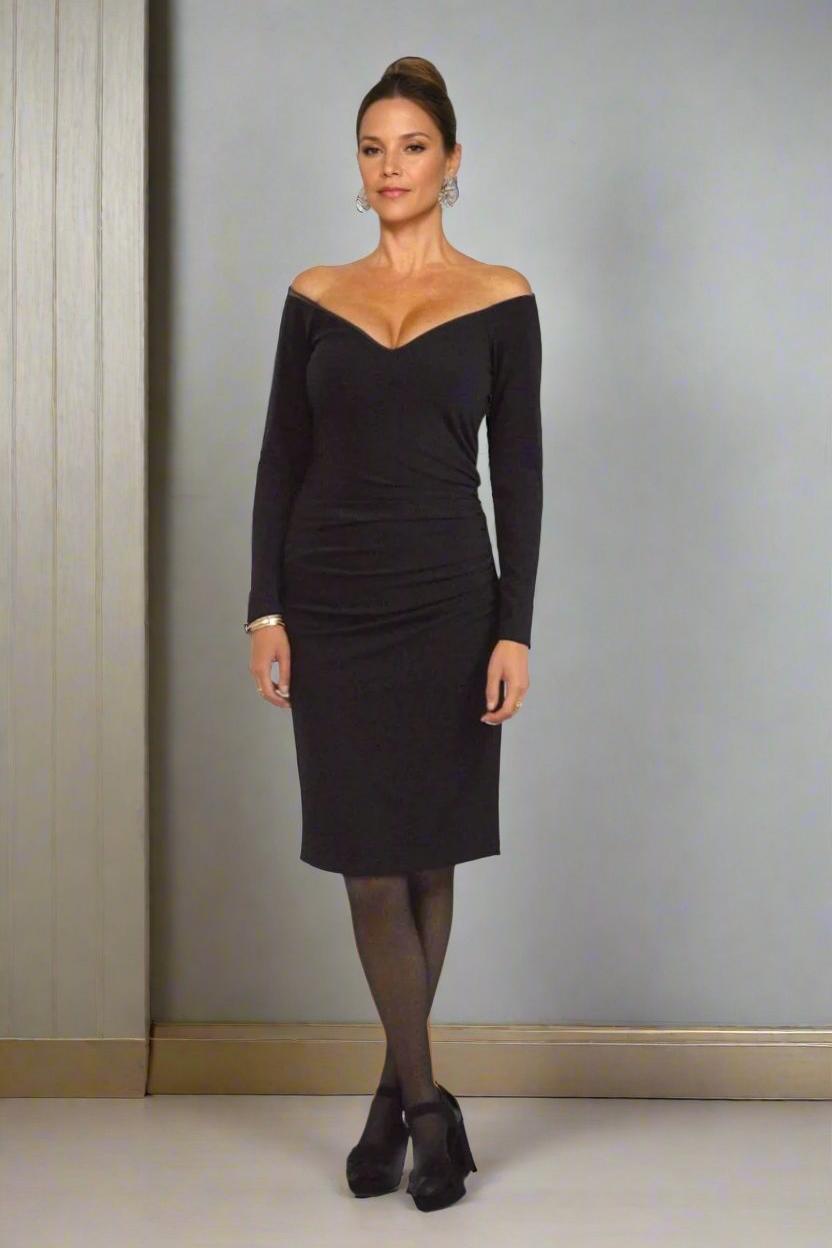 Coast Mesh Shoulder Ruched Waist Dress Black / 8