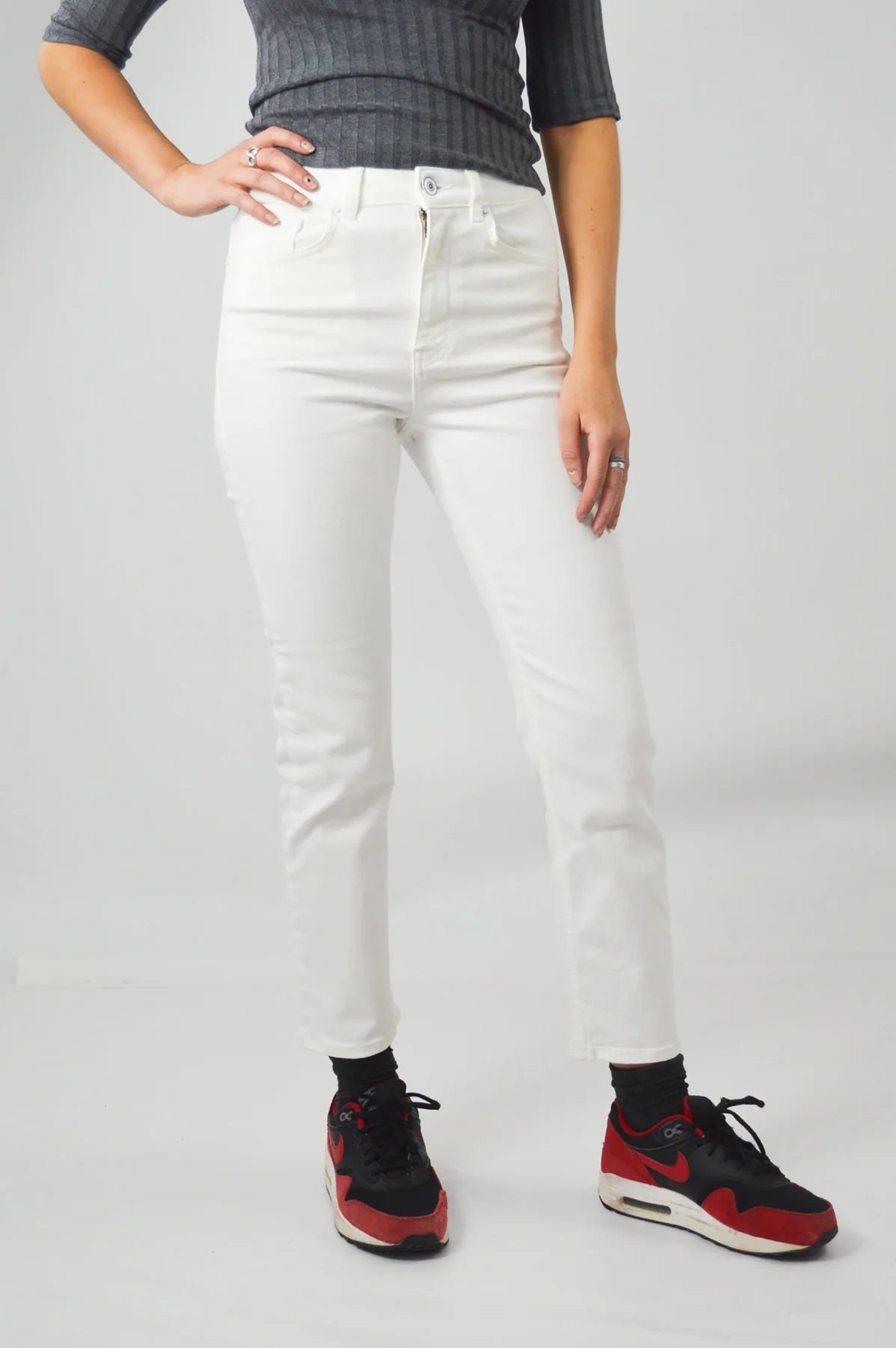 Zara Skinny Ankle Grazer Jeans White / 4