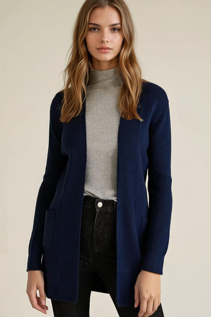 Open Front Ribbed Longline Cardigan