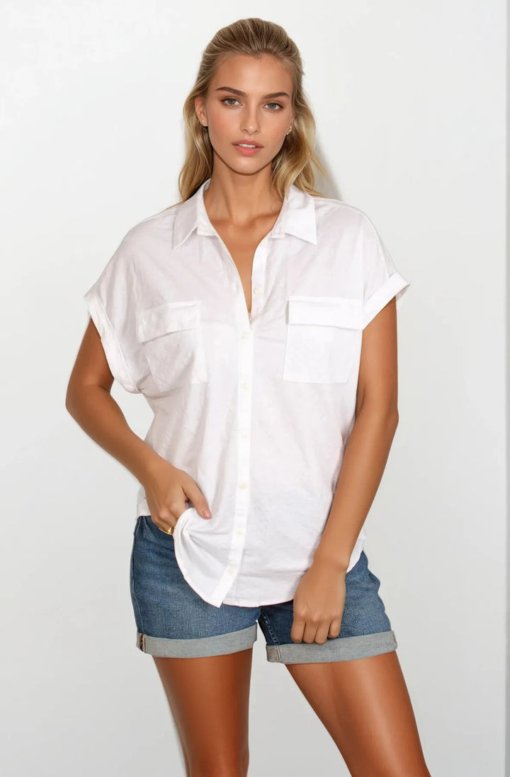 Short Roll Sleeve Pocket Top