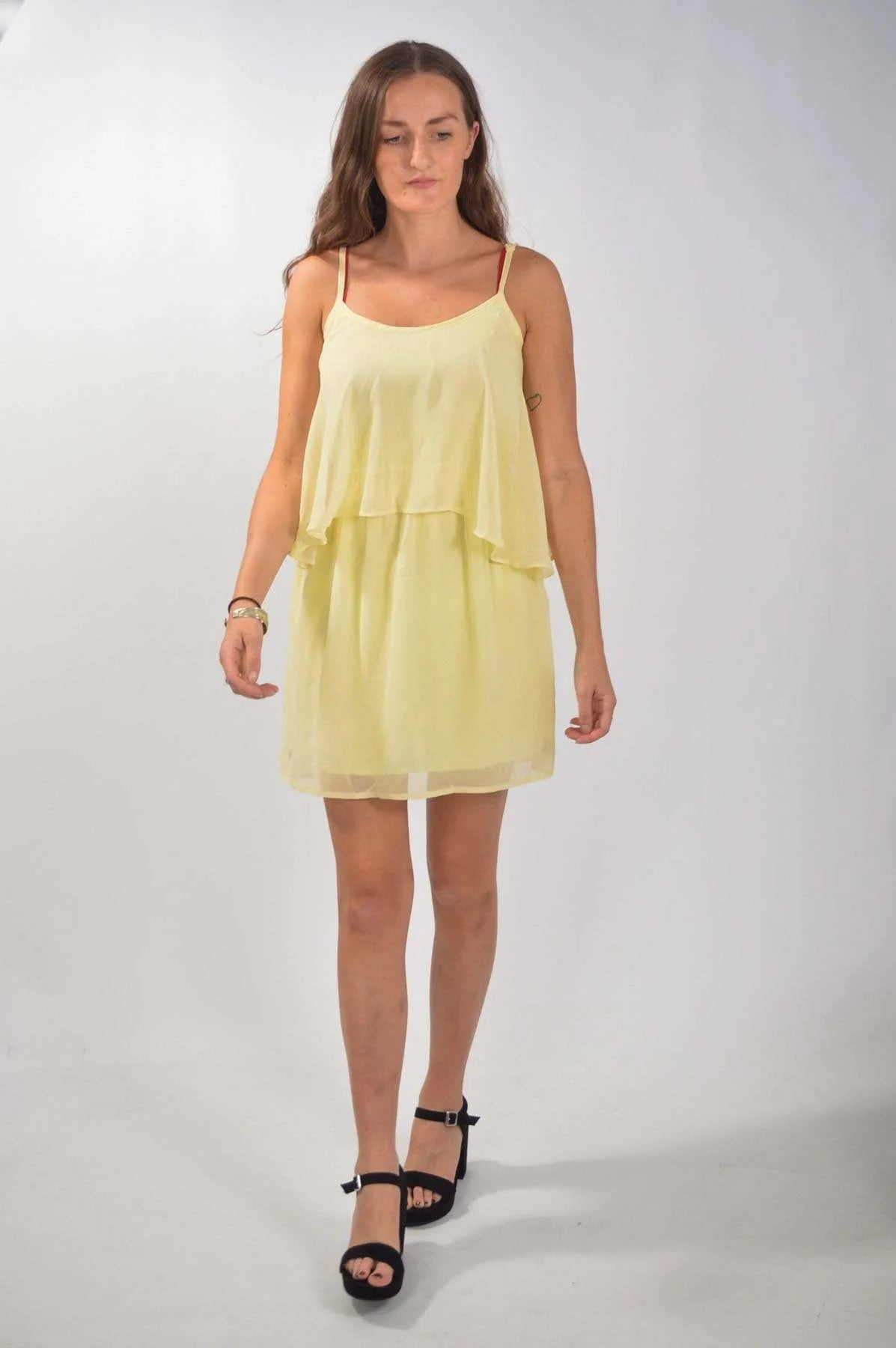 ASOS Chiffon Layered Strappy Dress Pale Yellow / 8