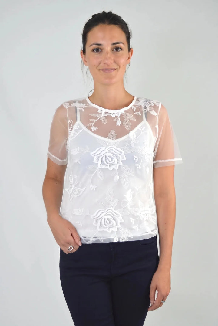 Lace Embroidered Top over Cami
