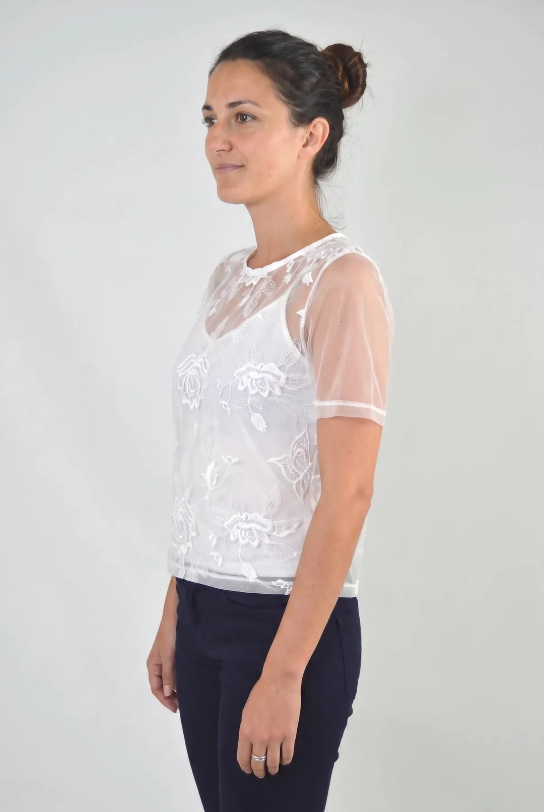 Lace Embroidered Top over Cami