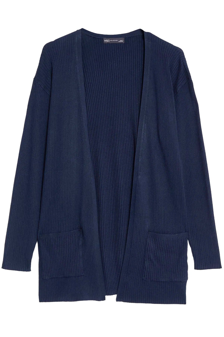 Navy Ribbed Open Front Cardigan