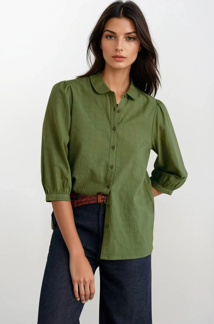 Khaki Woven Check Blouse-Secret Label