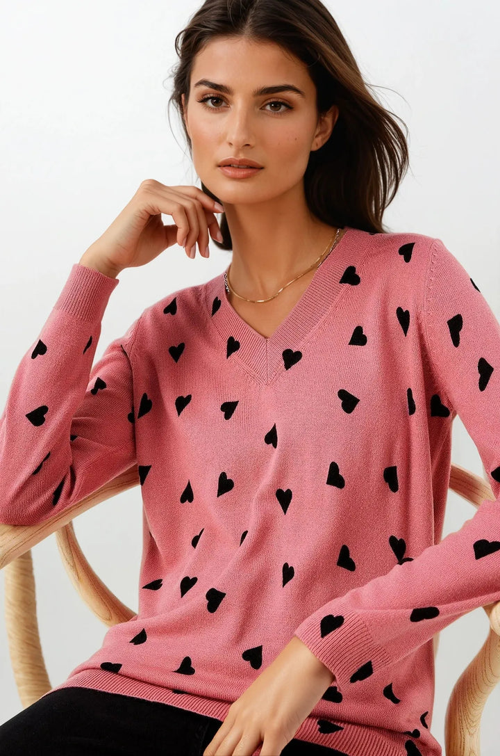 Pink Heart Print Soft Touch Jumper