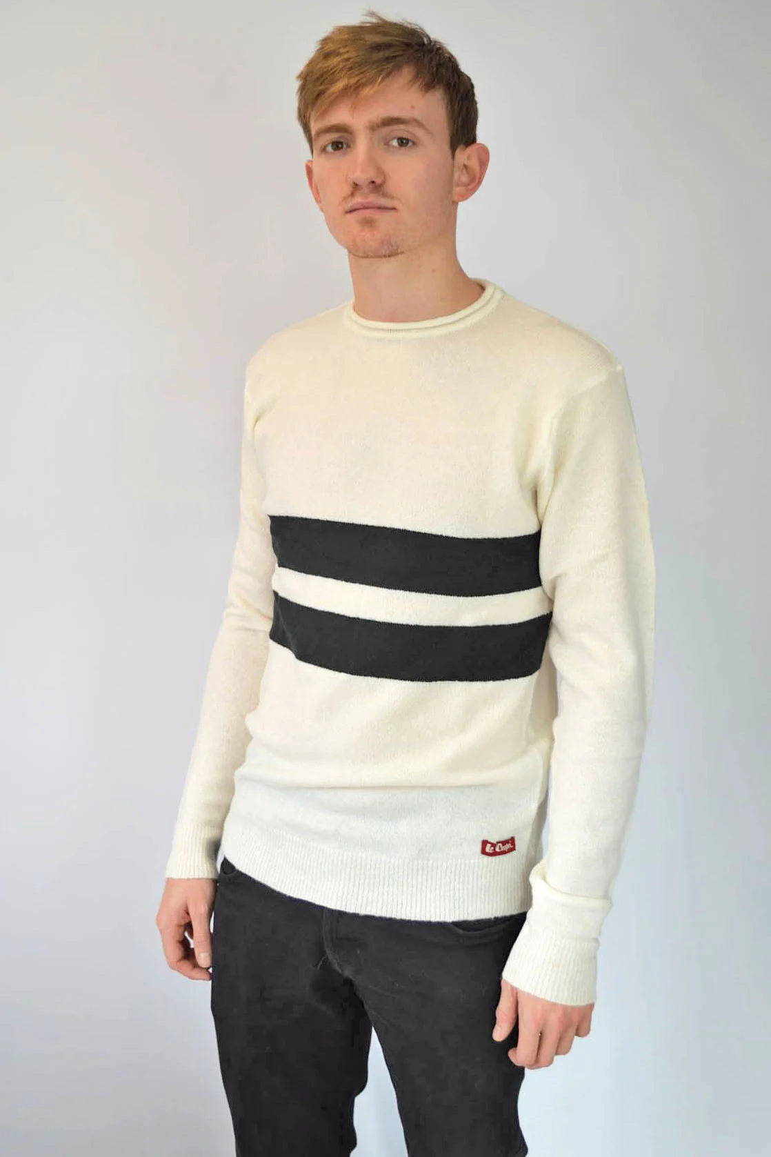 Lee Cooper Double Striped Fleece Sweater Cream/Black / S