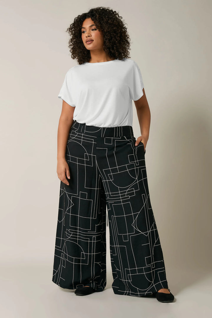 Black Geometric Print Wide Leg Trousers