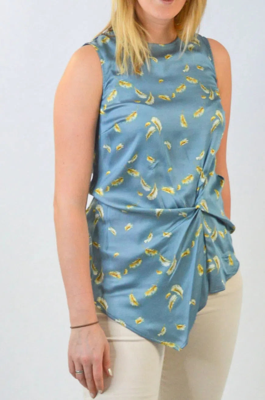 Round Neck Twist Front Sleeveless Blouse