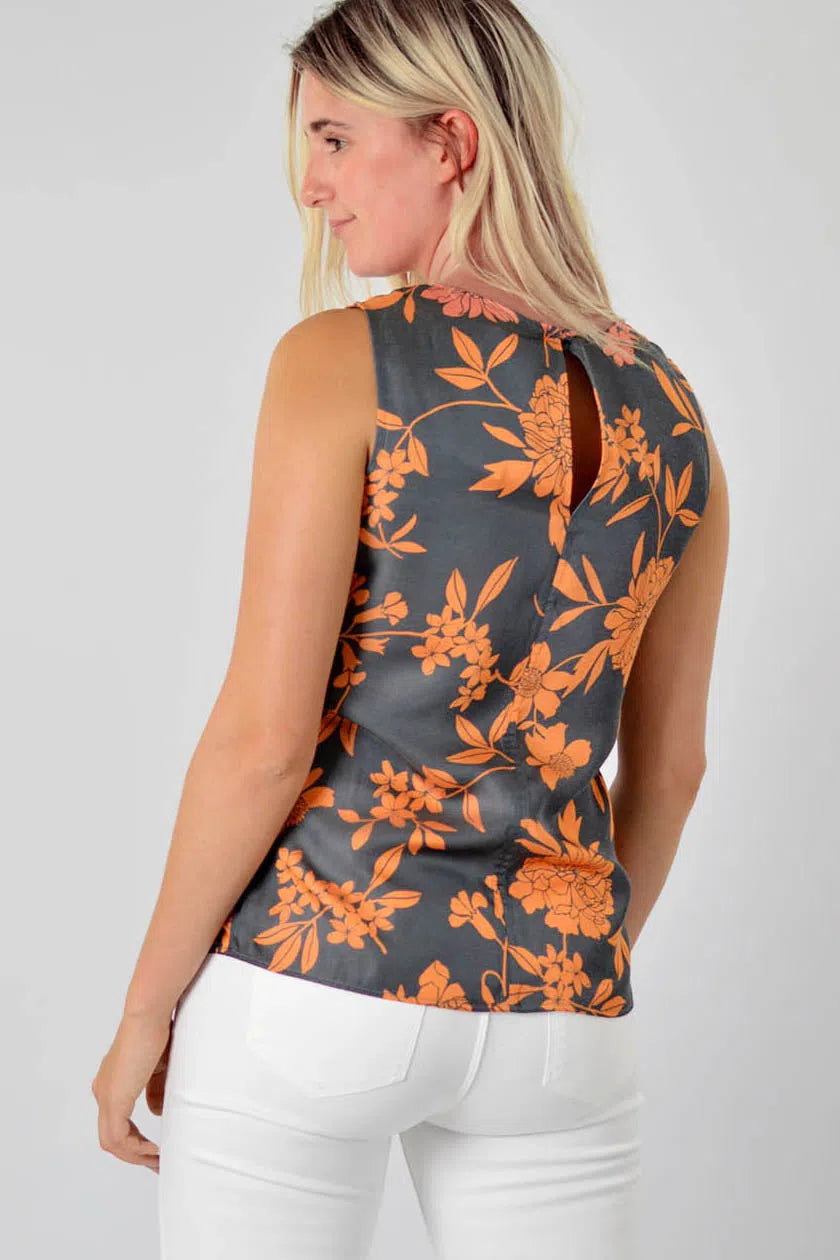 Round Neck Twist Front Sleeveless Blouse