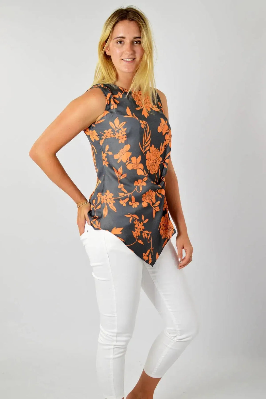 Round Neck Twist Front Sleeveless Blouse