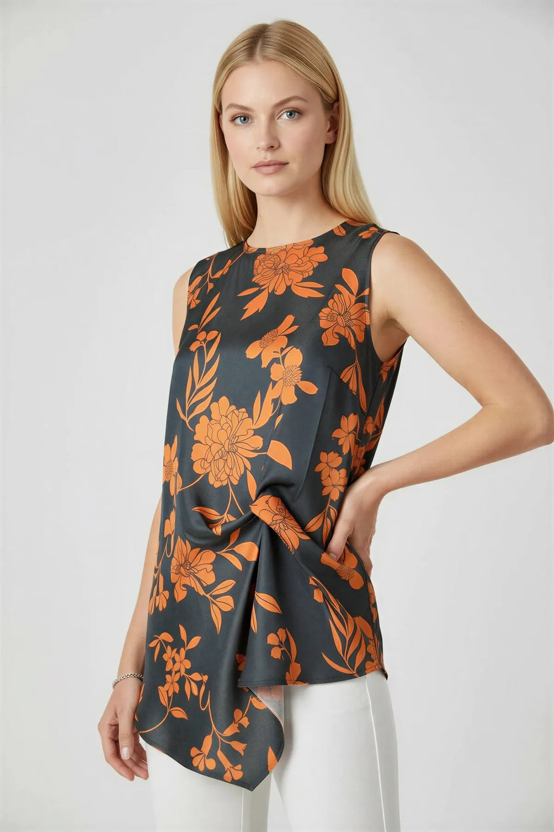 Round Neck Twist Front Sleeveless Blouse