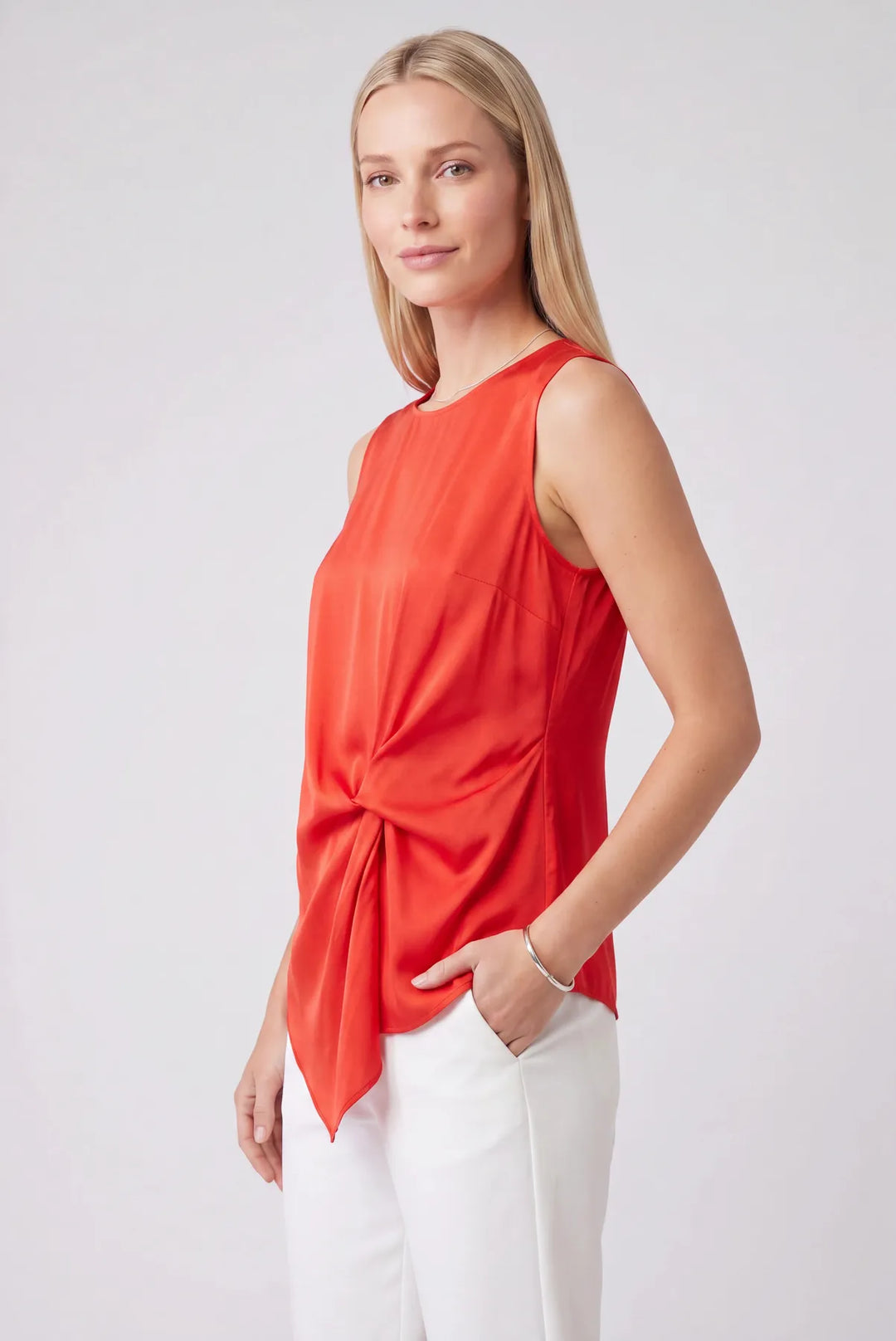 Round Neck Twist Front Sleeveless Blouse