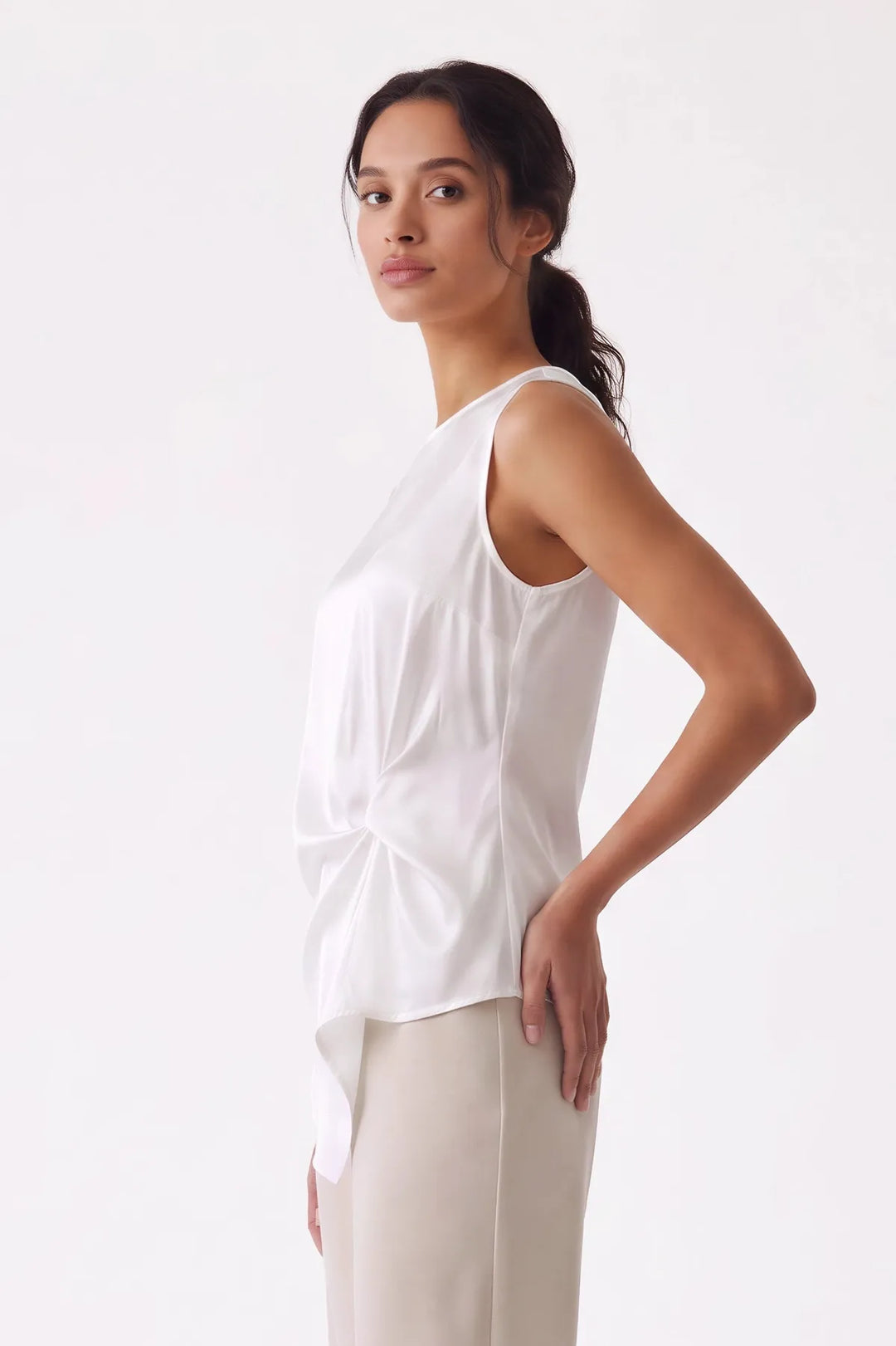 Round Neck Twist Front Sleeveless Blouse