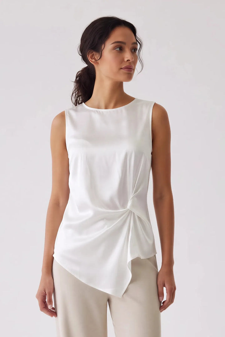 Round Neck Twist Front Sleeveless Blouse