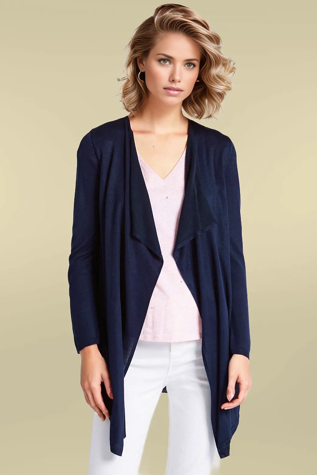 Navy - Open Front Waterfall Cardigan