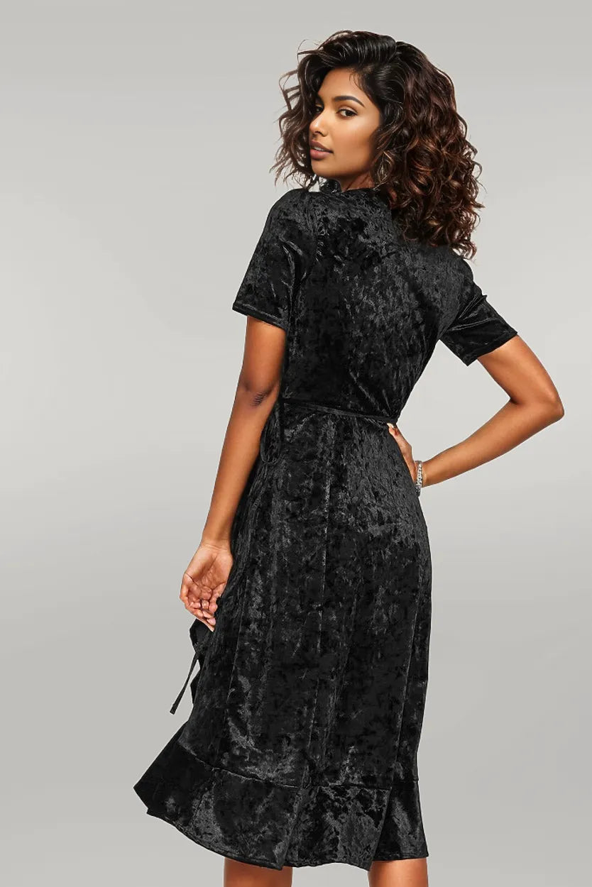 Oasis Crushed Velvet Wrap Dress Black XS
