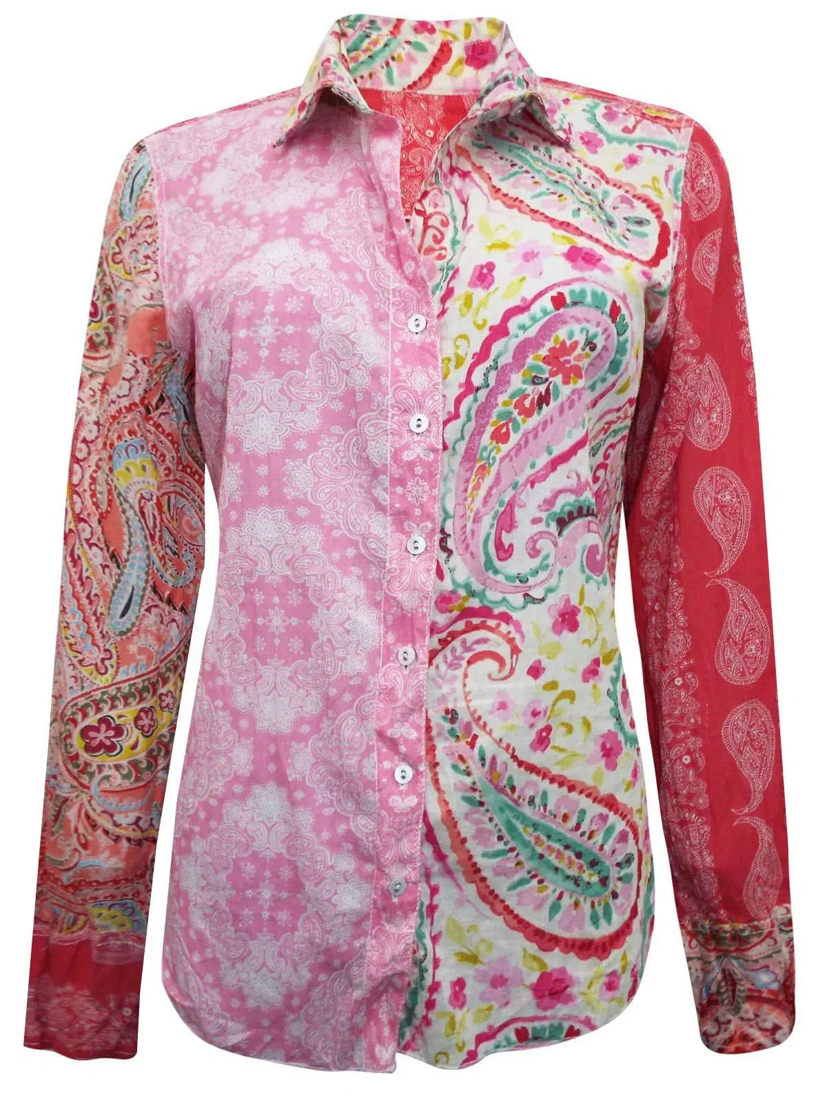 Cino New York Crinkle Cotton Floral Fitted Shirt Pink Red