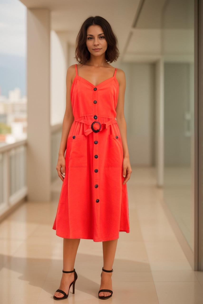Button Through Midi Summer Dress