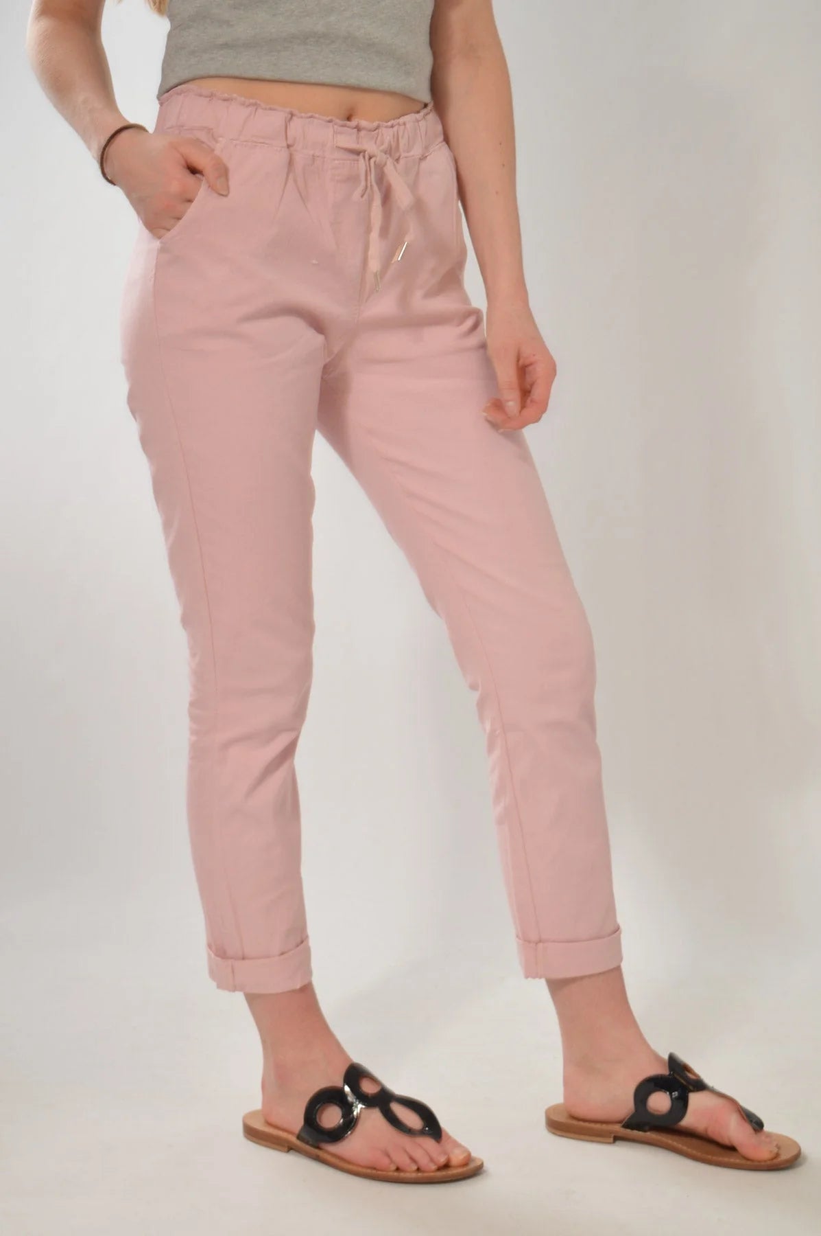 Nougat Tie Front Cotton Roll Hem Trousers Pink / 4