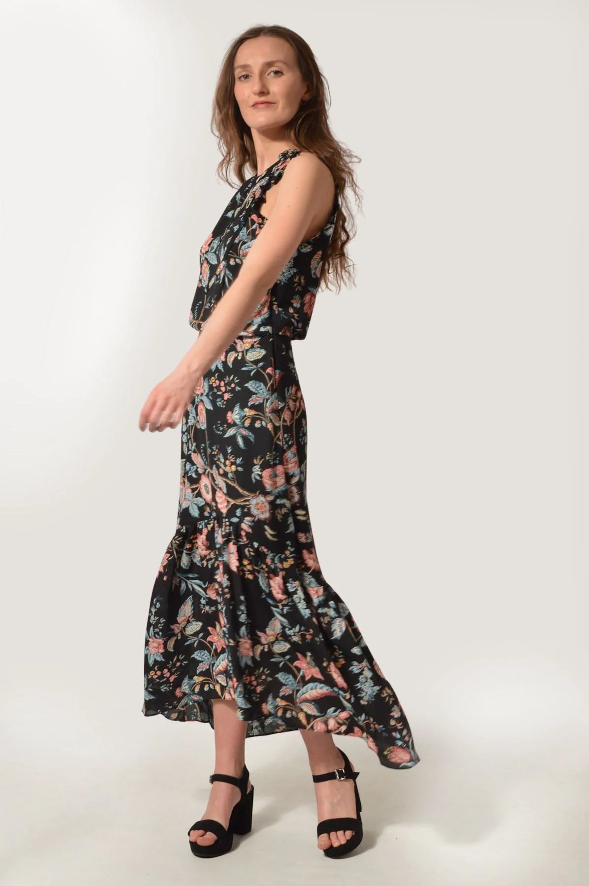 High neck 2025 floral maxi dress