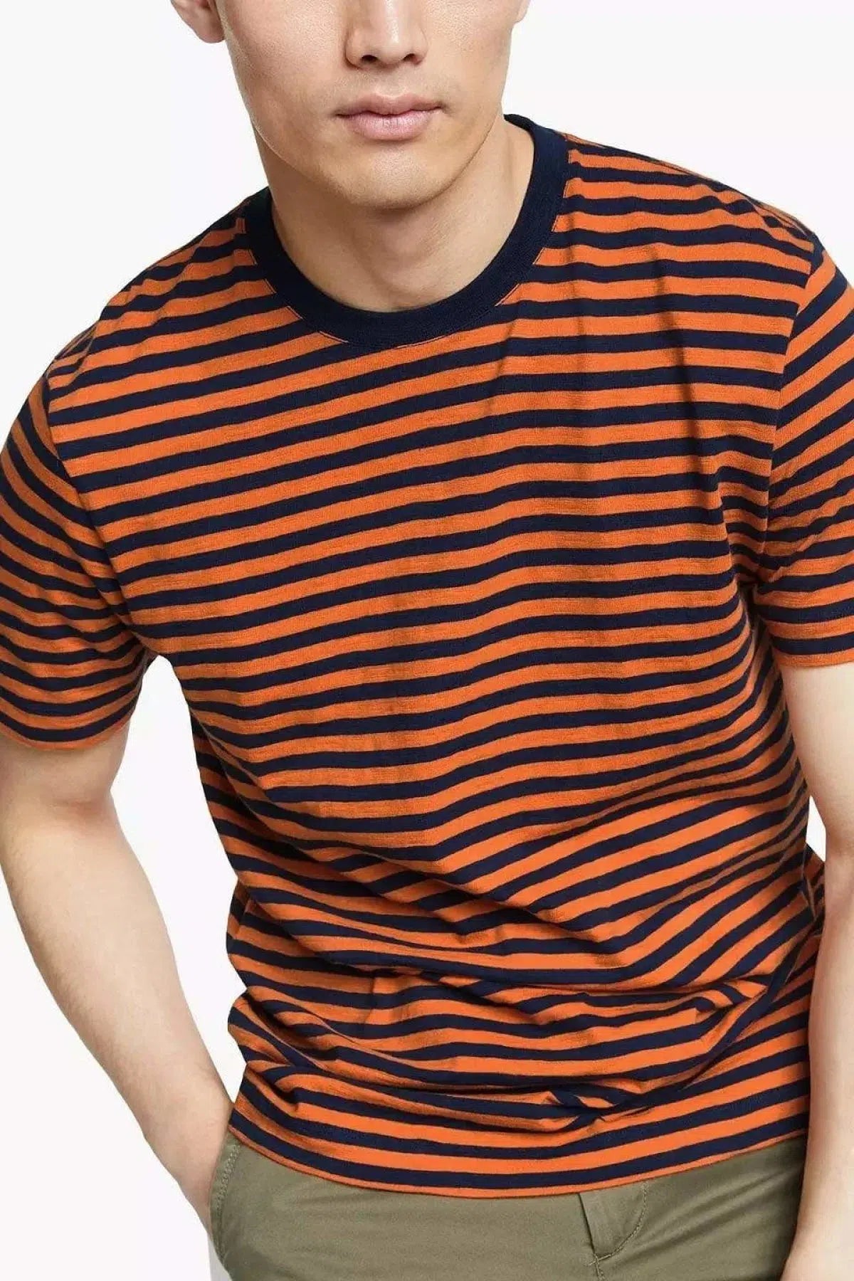 John Lewis Supima Cotton Striped T-Shirt Orange/Navy / S