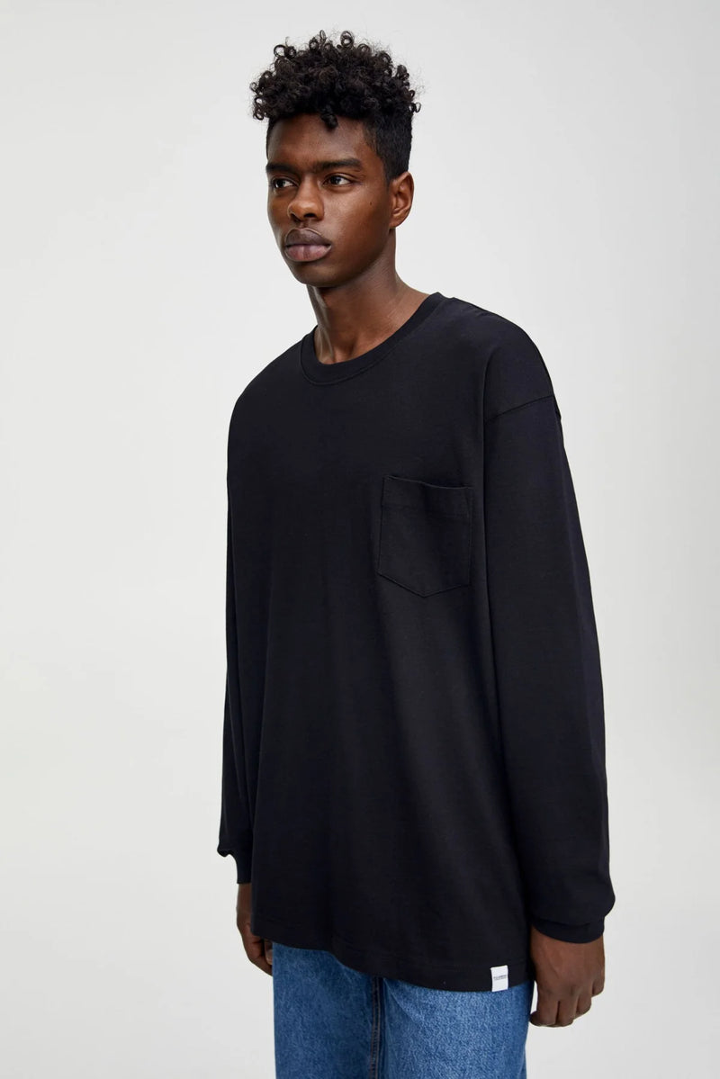 Pull & Bear Long Sleeve Relaxed Pocket Top Black / XS