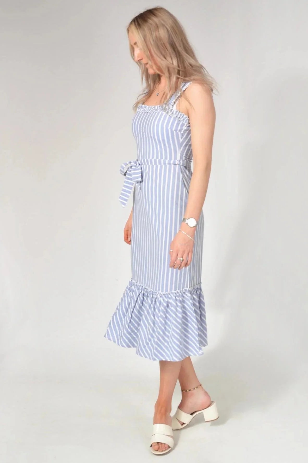 Blue grey midi sales dress