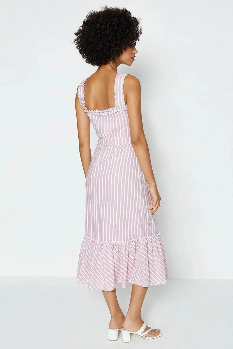 Warehouse Striped Frill Hem Midi Dress