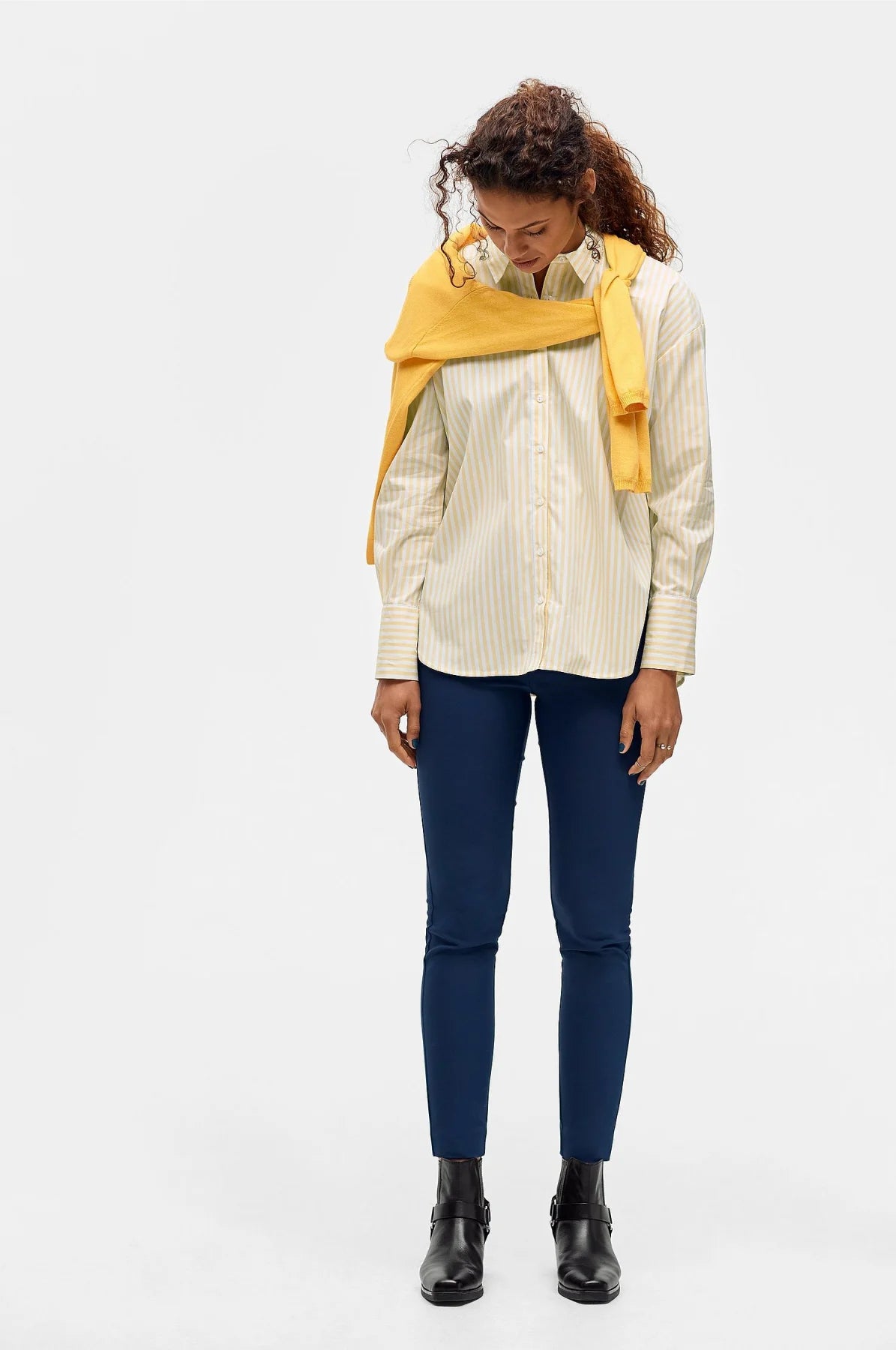 ELLOS Striped Cotton Shirt Pale Yellow / 10