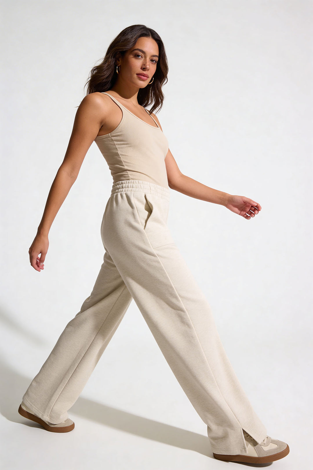 Relaxed Cotton Wide Leg Joggers