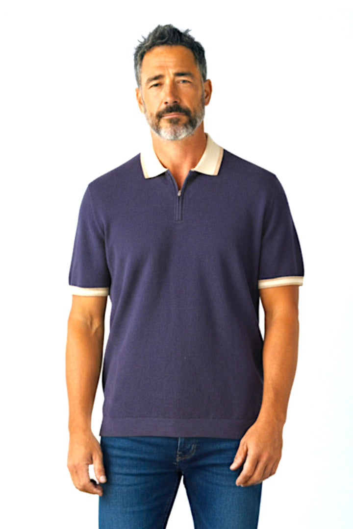 Autograph Navy Zip Neck Knitted Polo