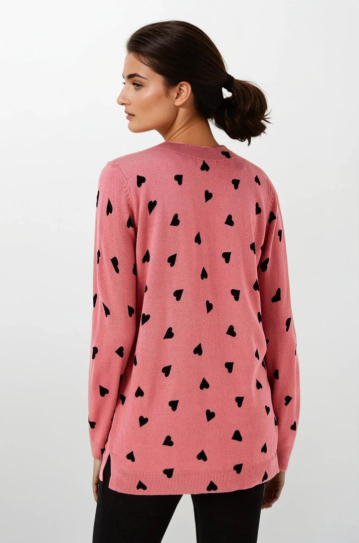 Pink Heart Print Soft Touch Jumper