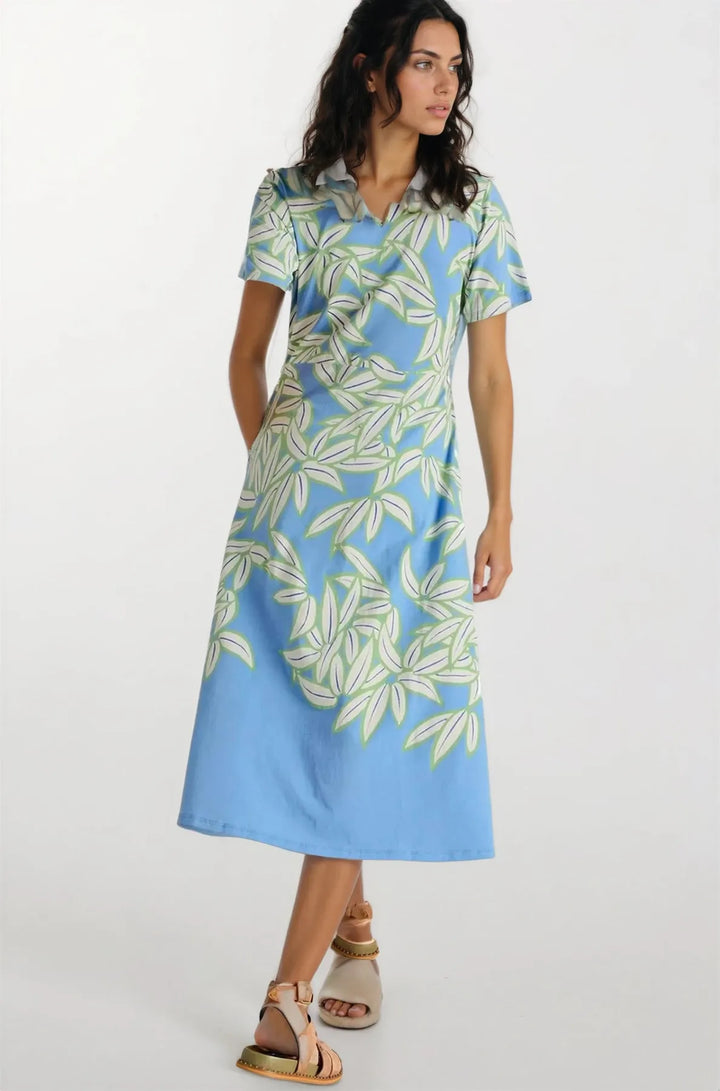 Blue Floral Short Sleeve Midi Shirt Dress-Secret Label