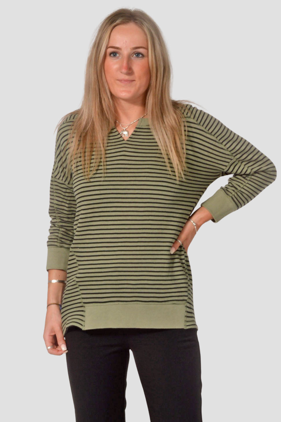 Striped Notch Neck Sweatshirt
