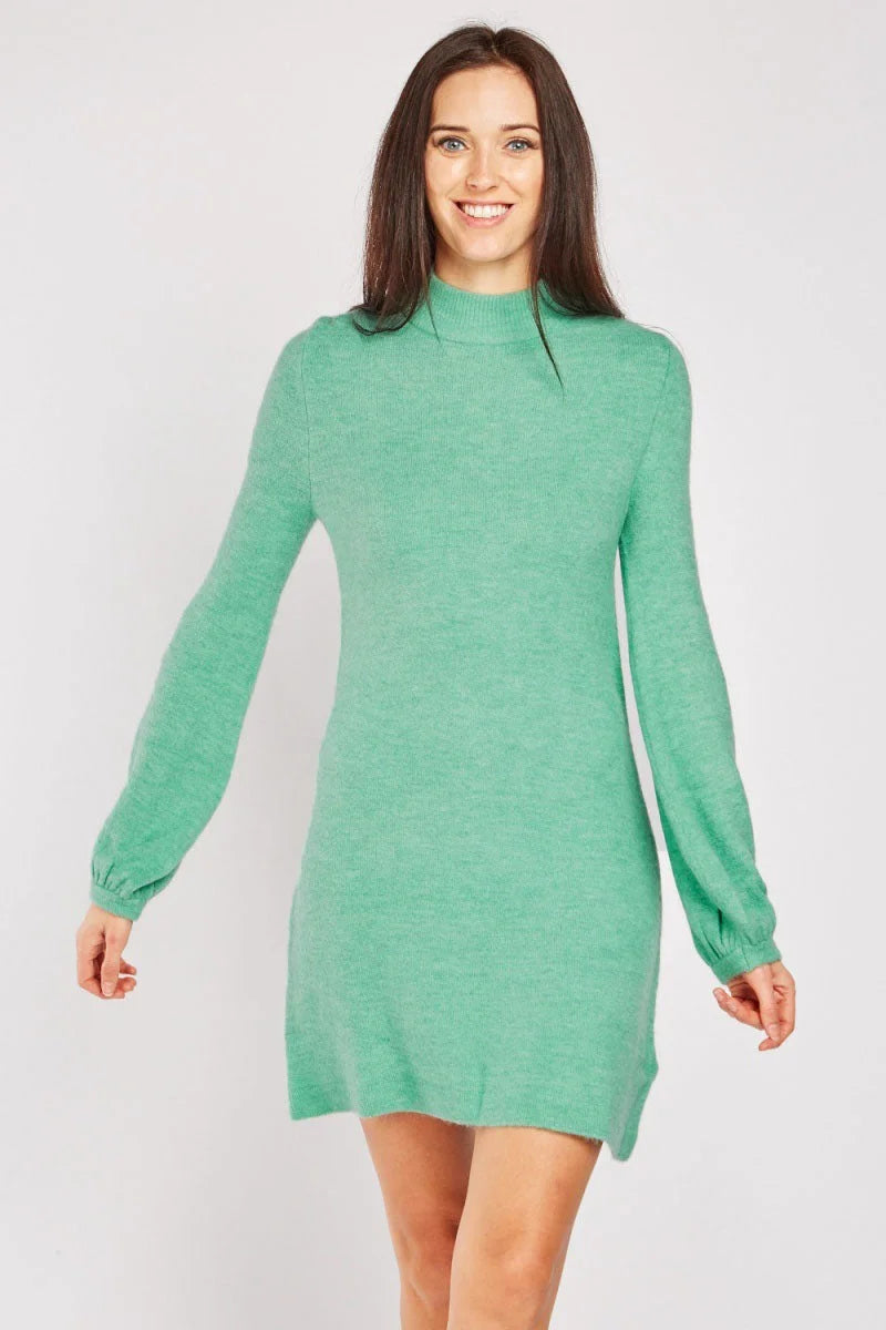 green jumper dresses V-Neck Knitted Jumper Dress in Khaki Green